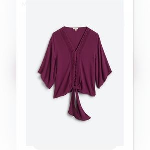 MASON & BELLE Minee Crochet Trim Tie-Front Top